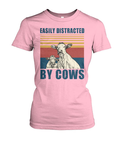 Easily distracted by cows  - Men's and Women's t-shirt , Vneck, Hoodies - myfunfarm - clothing acceessories shoes for cow lovers, pig, horse, cat, sheep, dog, chicken, goat farmer