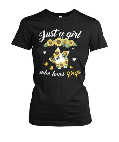 just a girl who loves pigs - Men's and Women's t-shirt , Vneck, Hoodies - myfunfarm - clothing acceessories shoes for cow lovers, pig, horse, cat, sheep, dog, chicken, goat farmer