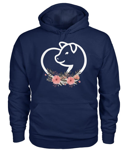 Heart flowers Pig - Men's and Women's t-shirt , Vneck, Hoodies - myfunfarm - clothing acceessories shoes for cow lovers, pig, horse, cat, sheep, dog, chicken, goat farmer
