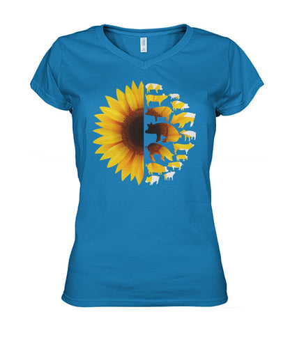 Sunflowers Pig - Men's and Women's t-shirt , Vneck, Hoodies - myfunfarm - clothing acceessories shoes for cow lovers, pig, horse, cat, sheep, dog, chicken, goat farmer