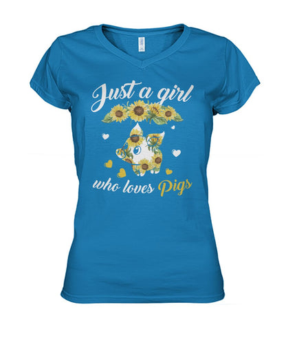 just a girl who loves pigs - Men's and Women's t-shirt , Vneck, Hoodies - myfunfarm - clothing acceessories shoes for cow lovers, pig, horse, cat, sheep, dog, chicken, goat farmer