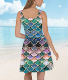 The Most Blue Sparkle Mermaid Tail In The Ocean Custom Sleeveless Beach Dress