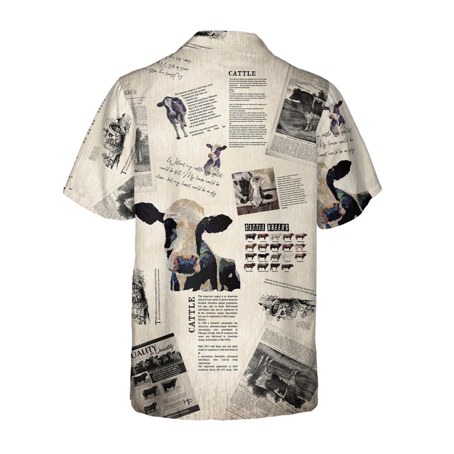 Cattle pattern Newspaper vintage style - Hawaiian Shirt, Shorts for adult and youth - myfunfarm