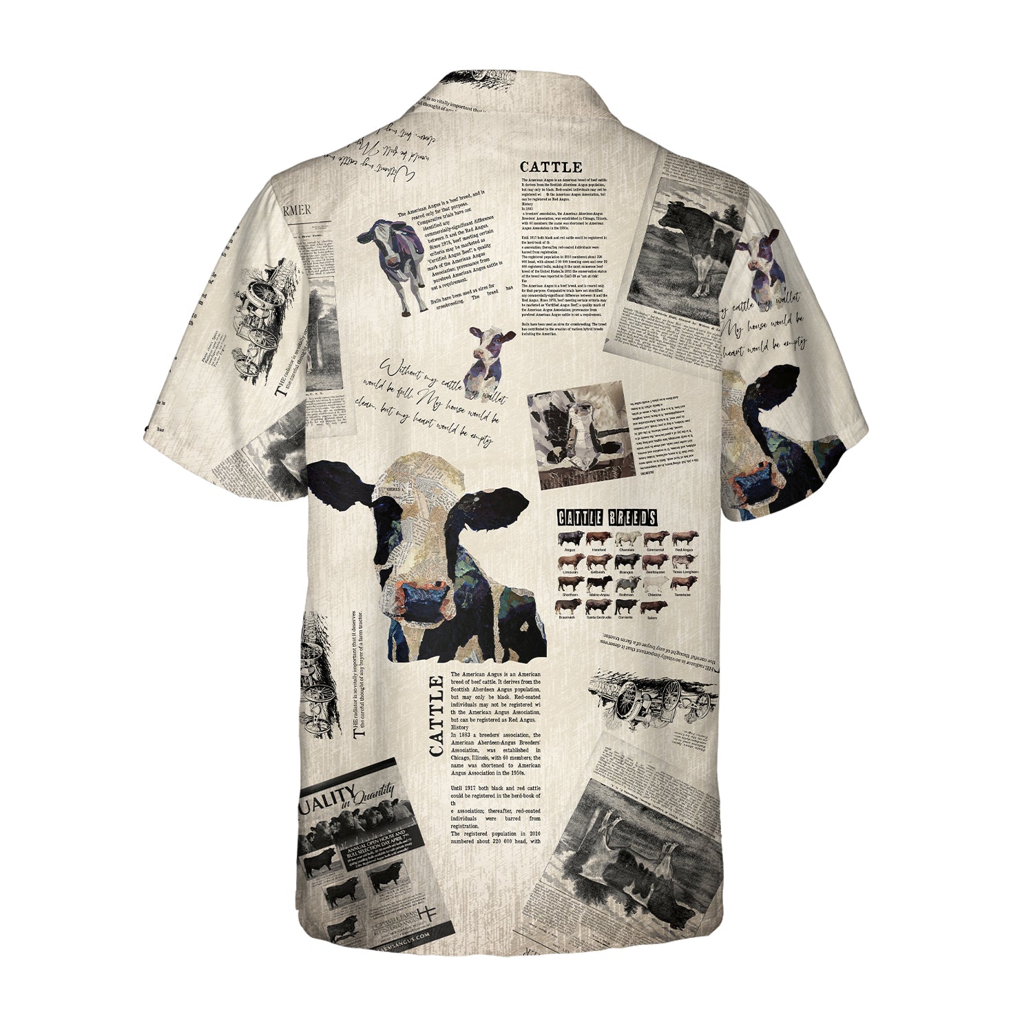 Cattle pattern Newspaper vintage style - Hawaiian Shirt, Shorts for adult and youth - myfunfarm