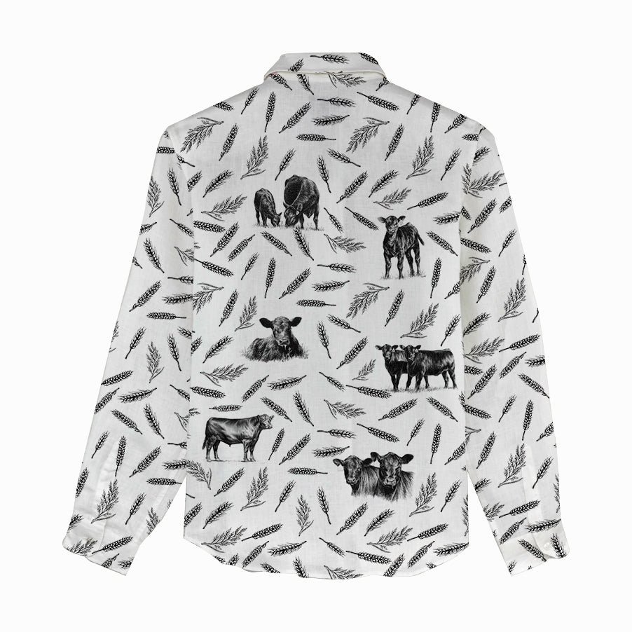 Cattle Pattern Women Linen Shirt & Shorts - myfunfarm