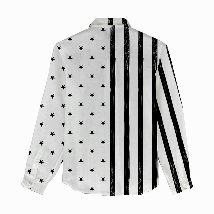 Black  angus cattle USA Flag - Women Linen Shirt & Shorts - myfunfarm