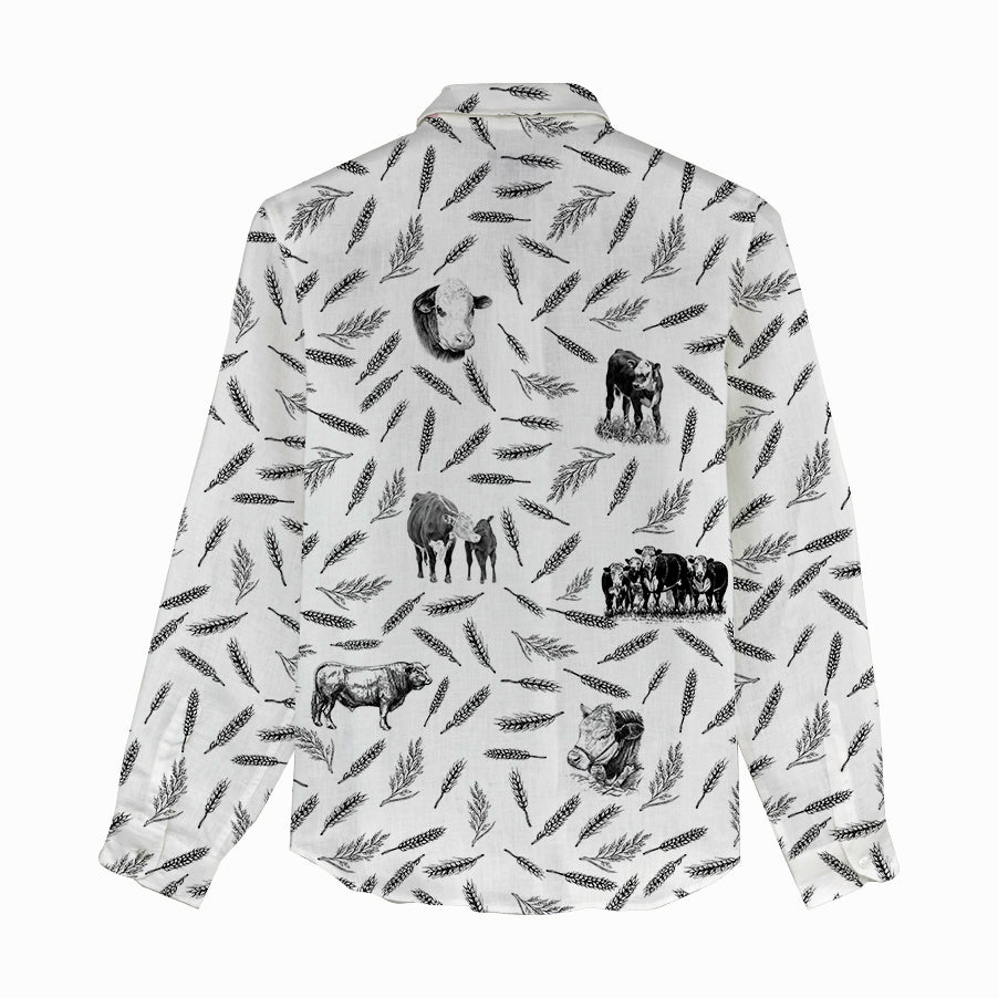 Hereford Cattle Pattern Women Linen Shirt & Shorts - myfunfarm