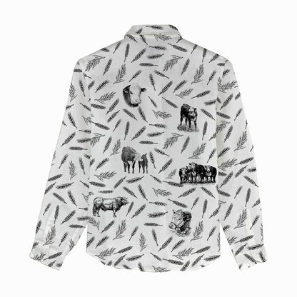 Hereford Cattle Pattern Women Linen Shirt & Shorts - myfunfarm