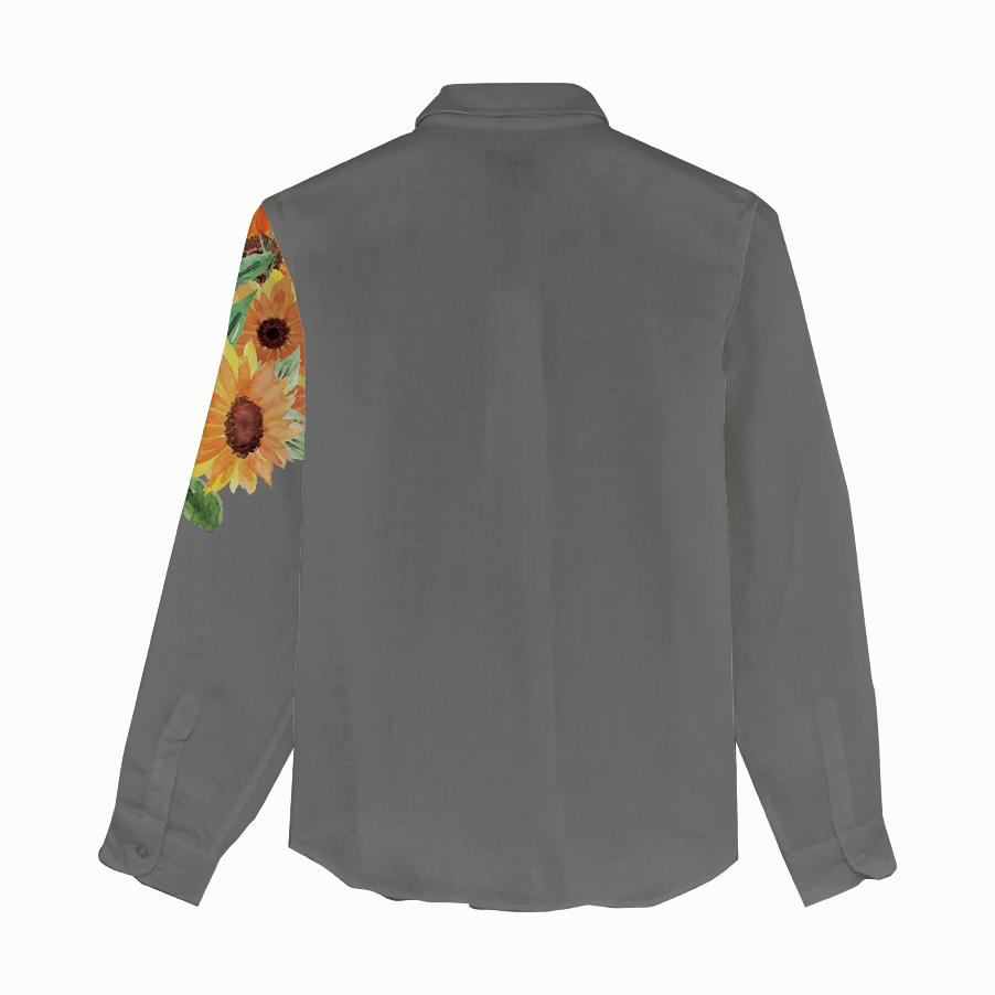 Black Angus and sunflowers - Women Linen Shirt & Shorts - myfunfarm