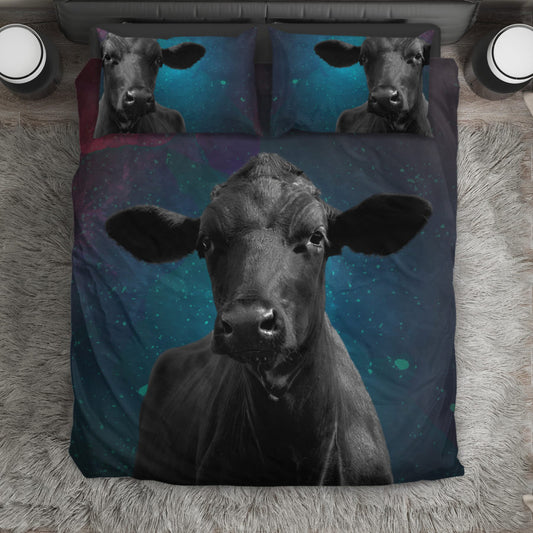 Angus black galaxy  print Bedding set sk00010 - myfunfarm - clothing acceessories shoes for cow lovers, pig, horse, cat, sheep, dog, chicken, goat farmer