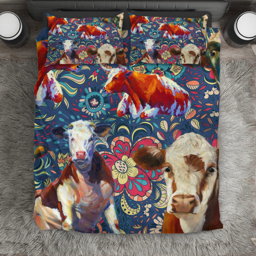 Cow cute pattern print Bedding set sk00005 - myfunfarm - clothing acceessories shoes for cow lovers, pig, horse, cat, sheep, dog, chicken, goat farmer