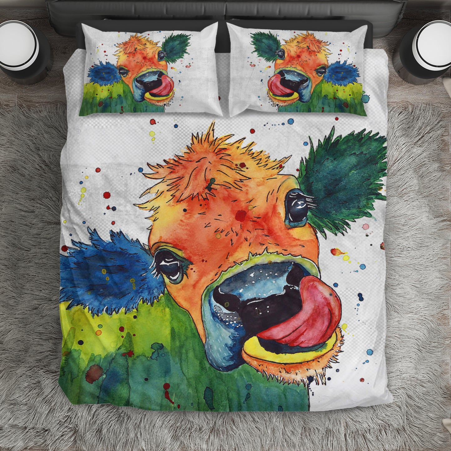 Cow cute painting print Bedding set sk00009 - myfunfarm - clothing acceessories shoes for cow lovers, pig, horse, cat, sheep, dog, chicken, goat farmer
