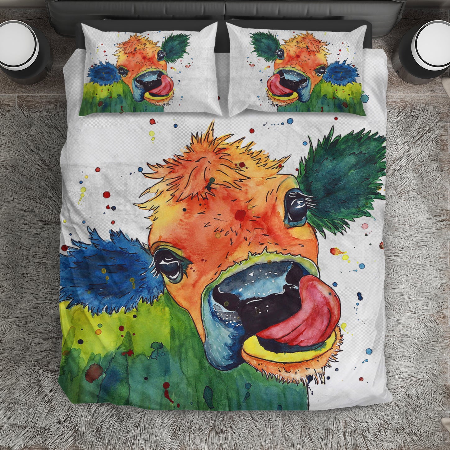 Cow cute painting print Bedding set sk00009 - myfunfarm - clothing acceessories shoes for cow lovers, pig, horse, cat, sheep, dog, chicken, goat farmer