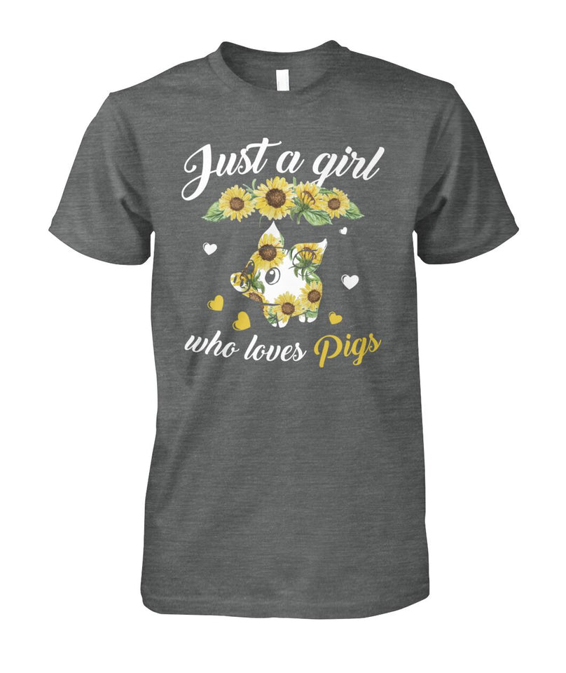 just a girl who loves pigs - Men's and Women's t-shirt , Vneck, Hoodies - myfunfarm - clothing acceessories shoes for cow lovers, pig, horse, cat, sheep, dog, chicken, goat farmer