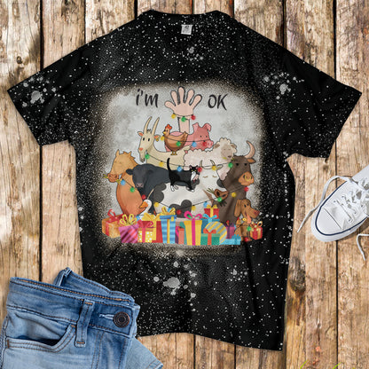 Farm Animals Tree - Bleached T-Shirt - Mery Christmas - myfunfarm