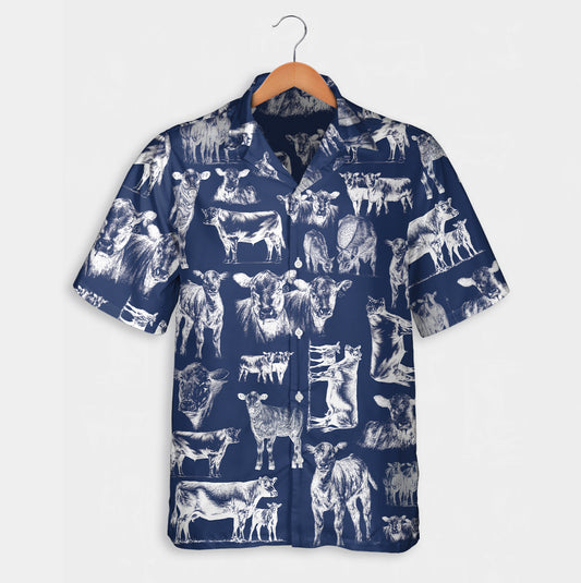 Cattle pattern white and blue, red, green  - Hawaiian Shirt, Shorts for adult and youth - myfunfarm
