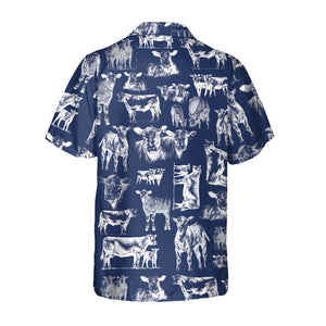 Cattle pattern white and blue, red, green  - Hawaiian Shirt, Shorts for adult and youth