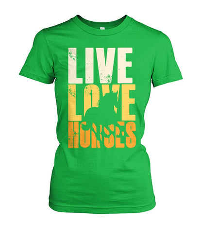 Live love horse - Men's and Women's t-shirt , Vneck, Hoodies - myfunfarm - clothing acceessories shoes for cow lovers, pig, horse, cat, sheep, dog, chicken, goat farmer