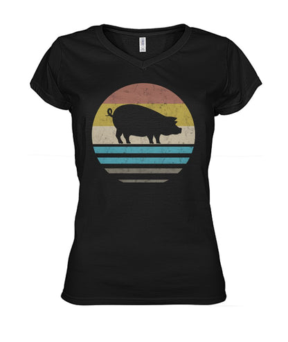 Vintage print pig - Men's and Women's t-shirt , Vneck, Hoodies - myfunfarm - clothing acceessories shoes for cow lovers, pig, horse, cat, sheep, dog, chicken, goat farmer