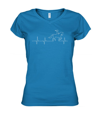 Heart beat of girl loves horse - Men's and Women's t-shirt , Vneck, Hoodies - myfunfarm - clothing acceessories shoes for cow lovers, pig, horse, cat, sheep, dog, chicken, goat farmer