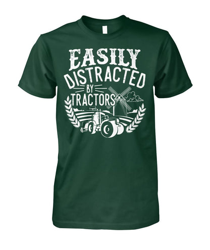 Easily distracted by tractors - Men's and Women's t-shirt , Vneck, Hoodies - myfunfarm - clothing acceessories shoes for cow lovers, pig, horse, cat, sheep, dog, chicken, goat farmer