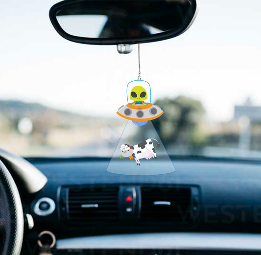 UFO Cow Abduction - Car Hanging Ornament-2D Effect