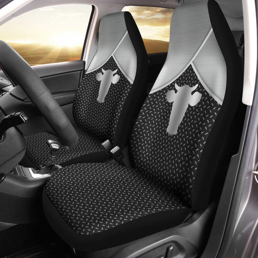 Cow logo Metal style - Car Seat Covers (Set of 2)  Airbag Compatible or Not - myfunfarm - clothing acceessories shoes for cow lovers, pig, horse, cat, sheep, dog, chicken, goat farmer