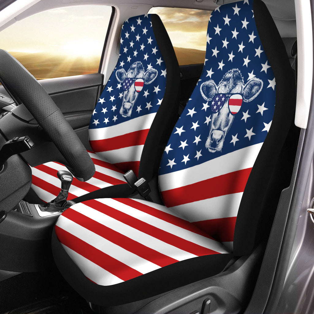 Cow America - Car Seat Covers (Set of 2) Airbag Compatible or Not - myfunfarm - clothing acceessories shoes for cow lovers, pig, horse, cat, sheep, dog, chicken, goat farmer