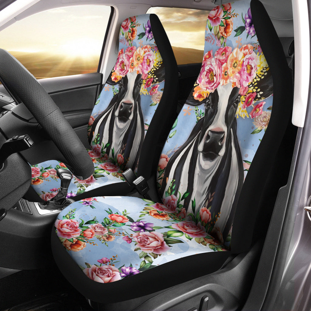 Cow and Flowers sk05 - Car Seat Covers (Set of 2) - myfunfarm