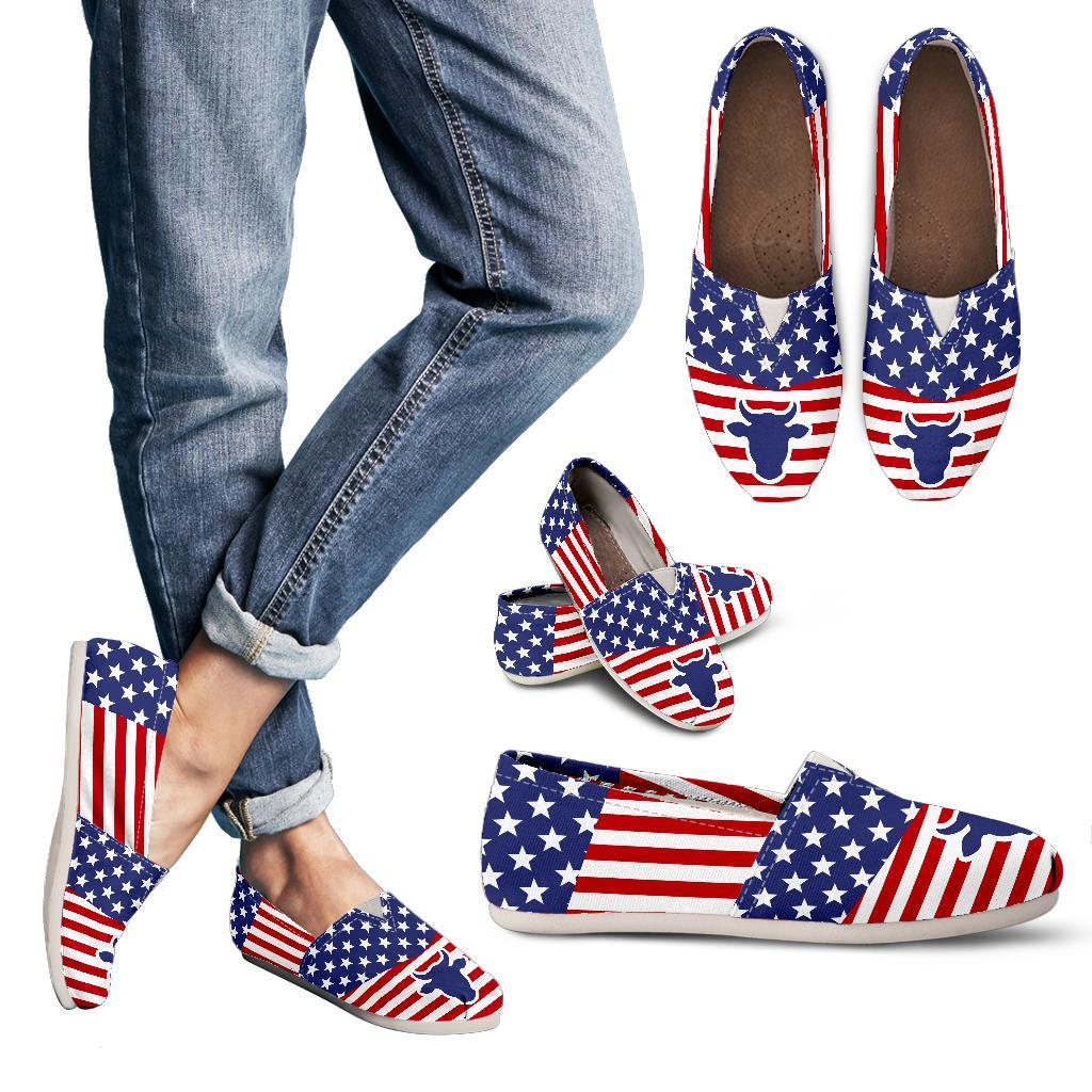 USA COW FLAG - WOMEN'S CASUAL SHOES CANVAS - myfunfarm - clothing acceessories shoes for cow lovers, pig, horse, cat, sheep, dog, chicken, goat farmer
