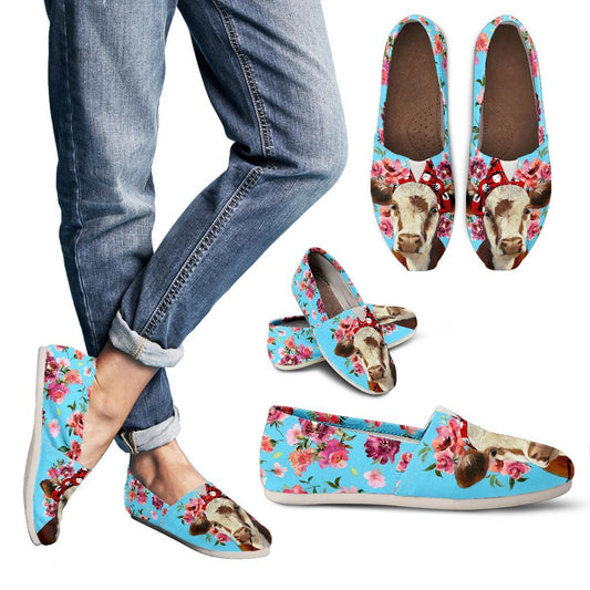 Cute Cow and flowers  - WOMEN'S CASUAL SHOES CANVAS - myfunfarm - clothing acceessories shoes for cow lovers, pig, horse, cat, sheep, dog, chicken, goat farmer