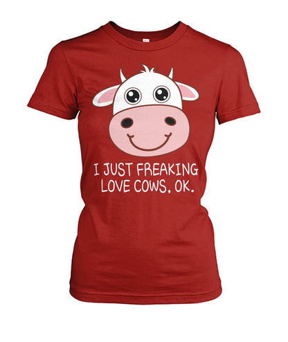 I just freaking love cow , ok - Men's and Women's t-shirt , Vneck, Hoodies - myfunfarm - clothing acceessories shoes for cow lovers, pig, horse, cat, sheep, dog, chicken, goat farmer