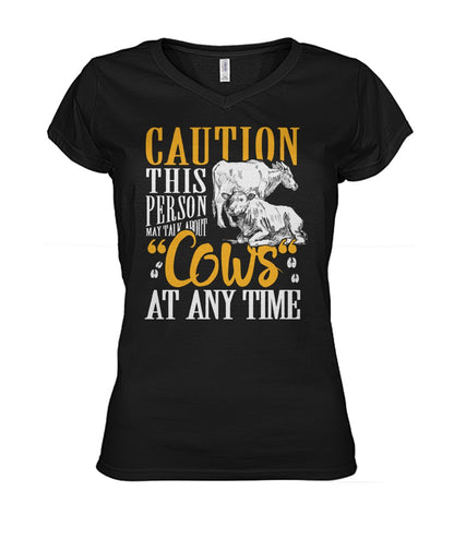 Caution this person may talk about - Men's and Women's t-shirt , Vneck, Hoodies - myfunfarm - clothing acceessories shoes for cow lovers, pig, horse, cat, sheep, dog, chicken, goat farmer