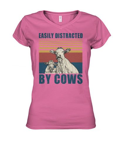Easily distracted by cows  - Men's and Women's t-shirt , Vneck, Hoodies - myfunfarm - clothing acceessories shoes for cow lovers, pig, horse, cat, sheep, dog, chicken, goat farmer