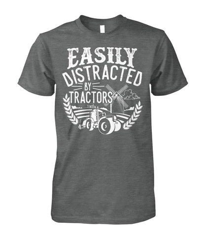 Easily distracted by tractors - Men's and Women's t-shirt , Vneck, Hoodies - myfunfarm - clothing acceessories shoes for cow lovers, pig, horse, cat, sheep, dog, chicken, goat farmer
