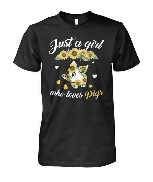 just a girl who loves pigs - Men's and Women's t-shirt , Vneck, Hoodies - myfunfarm - clothing acceessories shoes for cow lovers, pig, horse, cat, sheep, dog, chicken, goat farmer
