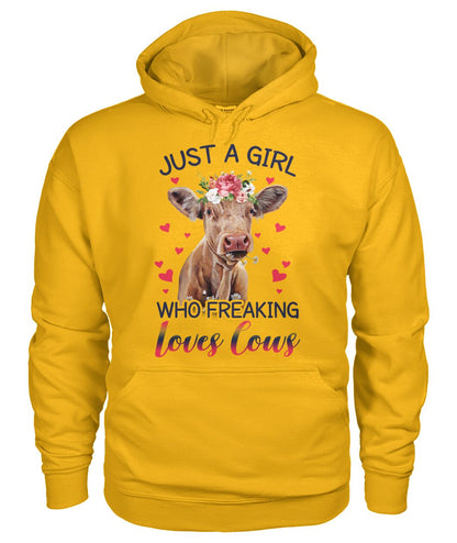 Just A girl who freaking loves cows - Unisex t-shirt , Hoodies - myfunfarm