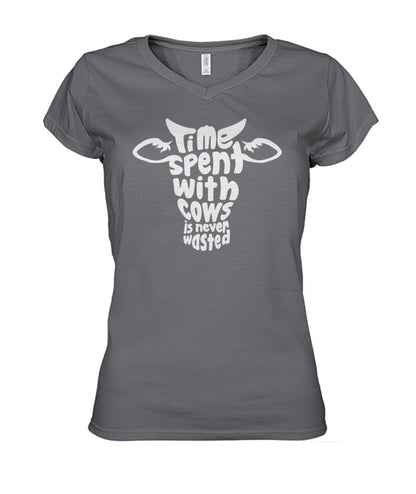time spent with cows  - Men's and Women's t-shirt , Vneck, Hoodies - myfunfarm - clothing acceessories shoes for cow lovers, pig, horse, cat, sheep, dog, chicken, goat farmer