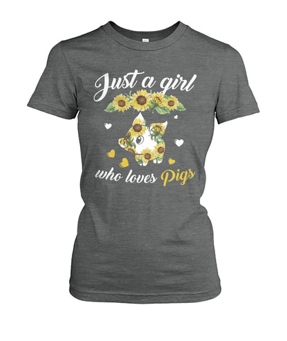 just a girl who loves pigs - Men's and Women's t-shirt , Vneck, Hoodies - myfunfarm - clothing acceessories shoes for cow lovers, pig, horse, cat, sheep, dog, chicken, goat farmer