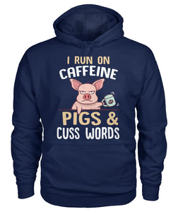 i run on caffeine pigs and cuss words - myfunfarm - clothing acceessories shoes for cow lovers, pig, horse, cat, sheep, dog, chicken, goat farmer