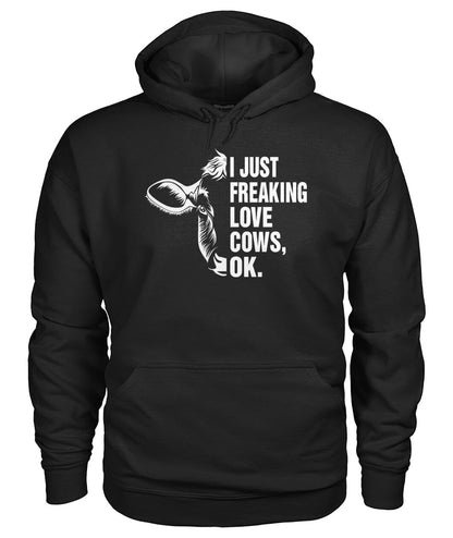 i just freaking love cows, ok - Men's and Women's t-shirt , Vneck, Hoodies - myfunfarm - clothing acceessories shoes for cow lovers, pig, horse, cat, sheep, dog, chicken, goat farmer