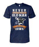 never underestimate an old man who  - Men's and Women's t-shirt , Vneck, Hoodies - myfunfarm - clothing acceessories shoes for cow lovers, pig, horse, cat, sheep, dog, chicken, goat farmer