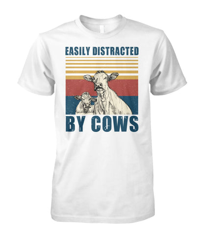 Easily distracted by cows  - Men's and Women's t-shirt , Vneck, Hoodies - myfunfarm - clothing acceessories shoes for cow lovers, pig, horse, cat, sheep, dog, chicken, goat farmer