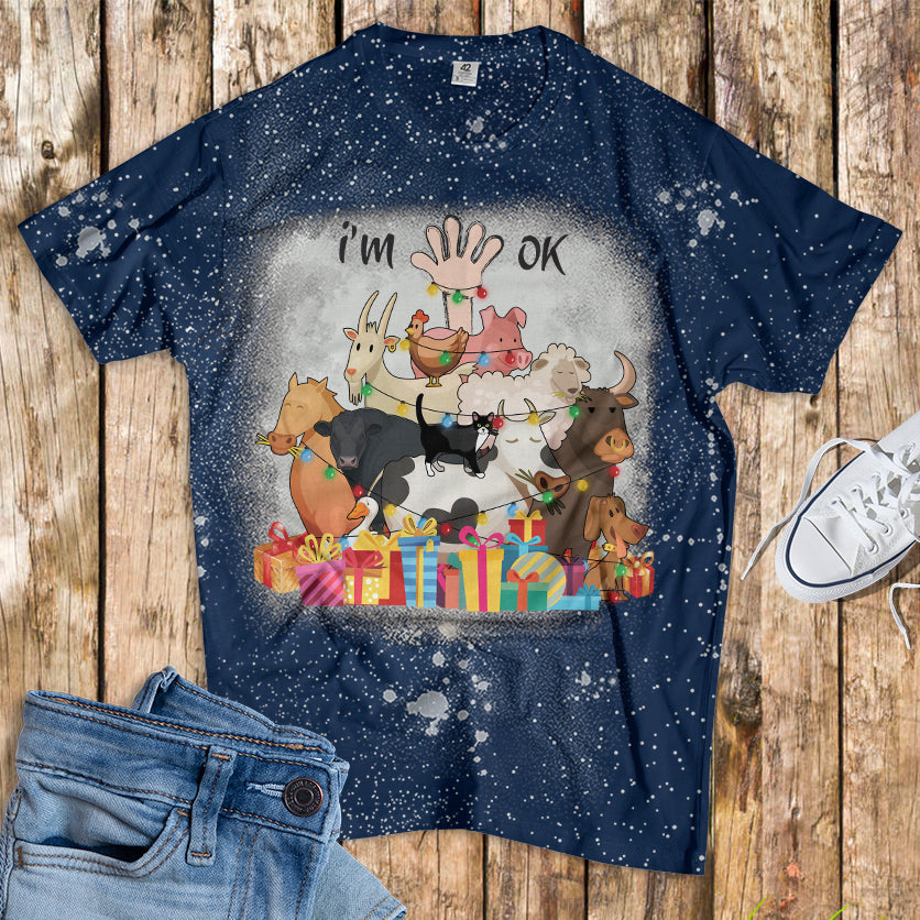Farm Animals Tree - Bleached T-Shirt - Mery Christmas - myfunfarm