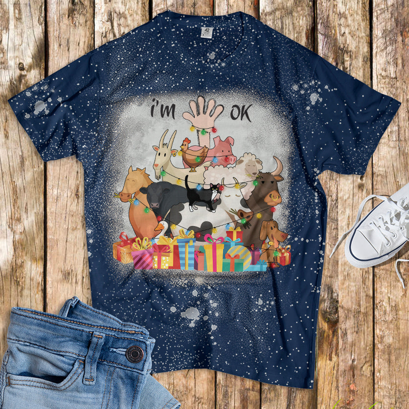 Farm Animals Tree - Bleached T-Shirt - Mery Christmas