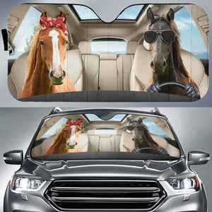 Funny horses in Car -  Auto Sun Shade - myfunfarm - clothing acceessories shoes for cow lovers, pig, horse, cat, sheep, dog, chicken, goat farmer
