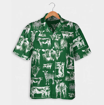 Cattle pattern white and blue, red, green  - Hawaiian Shirt, Shorts for adult and youth - myfunfarm