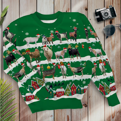 Goats in snow - Merry Christmas -  Unisex Sweatshirt and Pants - myfunfarm