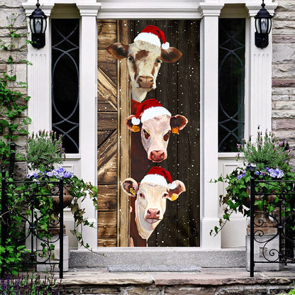 Hereford cattle Door Cover - Merry Christmas Cow Lovers