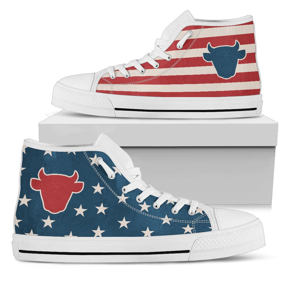 Cattle america flag  - High-Top Shoe WOMEN'S and MEN'S - myfunfarm - clothing acceessories shoes for cow lovers, pig, horse, cat, sheep, dog, chicken, goat farmer